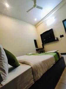 马图拉Hotel Spiritual Land的一间卧室配有一张床和一台平面电视