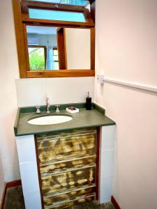 弗洛里亚诺波利斯Pousada Tulipane Florianopolis的一间带水槽和镜子的浴室