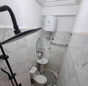 Kwabenyan2 bedrooms Apartment, Hillview of Accra的白色的浴室设有卫生间和水槽。