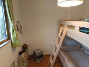 日光Okunikko Guesthouse JUN的一间卧室配有带梯子的双层床