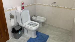 博斯特里Luxury-Family-Cottage的一间带卫生间和垃圾桶的浴室