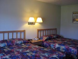 西沃德墨菲斯阿拉斯加酒店的酒店客房设有两张床和一张桌子上的电话
