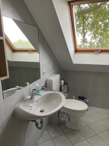 韦塞尔Landhaus am Loh的一间带水槽和卫生间的浴室