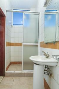 内罗毕Fahari Bliss Hotel的一间带水槽和淋浴的浴室