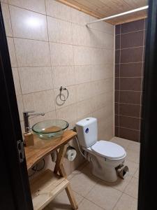 巴亚马雷Cabana Alpha的一间带卫生间和玻璃水槽的浴室
