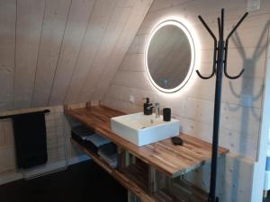朗波普卢阿尔泽Chez Fanch的一间带水槽和镜子的浴室