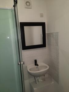 沃苏勒Belle Suite privative centre vesoul的浴室设有白色水槽和镜子