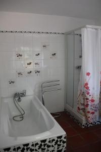 maison de campagne avec grand lac et park arboré的设有带浴缸和淋浴的浴室。