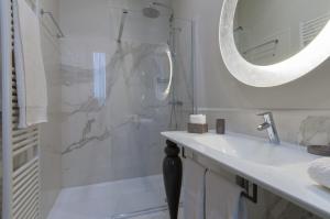 米兰布雷拉名誉住宿加早餐旅馆的带淋浴、盥洗盆和镜子的浴室