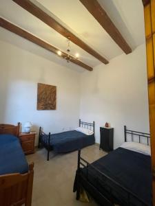托尔托萨La Muntanya alojamiento rural turistico vacacional的一间卧室设有两张床和天花板