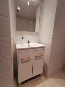 罗萨斯Appartement Centre-ville a 100 mètre de la plage的白色的浴室设有水槽和镜子