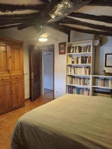 VillatuertaCasa Rural 643km的一间卧室配有床和书架,并提供书籍