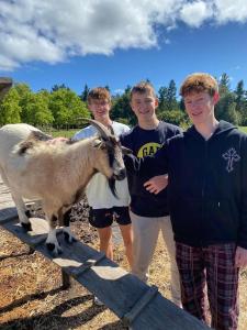 普利登堡湾Bella Manga Country Escape的一群男孩站在山羊旁边