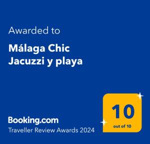 马拉加Malaga Chic jacuzzi y playa的黄标,写给马拉雅奇贾吉亚剧