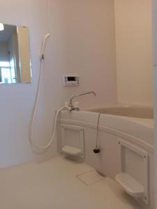 东京Tokyo downtown芍藥莊的白色的浴室设有水槽和镜子