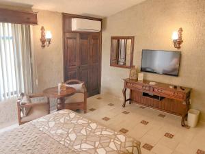 科尔多瓦Villas Layfer, Córdoba, Veracruz, Mexico的一间卧室配有一张床、一台电视和一张桌子