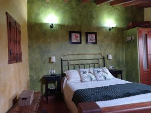 Navadijoscasa rural EL RICON的一间卧室配有一张床和两张带台灯的桌子。