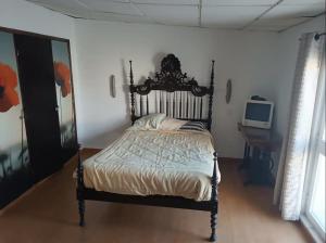 克洛伊奥斯Rooms in a Girl House near Corroios Train Station的一间带一张床的卧室,位于带电视的客房内