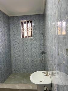 AbomanSerene Hostel的一间带水槽和窗户的浴室