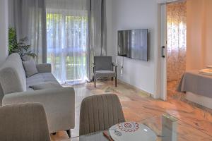 塞维利亚Precioso piso residencial的带沙发和电视的客厅