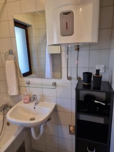 武科瓦尔Studio apartman Šapudl的一间带水槽和镜子的小浴室