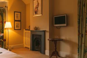 Tollard Royal金约翰旅馆的客厅设有壁炉和墙上的电视