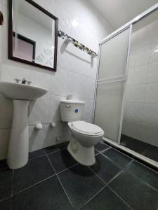 丰塞卡Hotel Mayte的浴室配有卫生间、盥洗盆和淋浴。