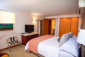 波哥大Bogota Plaza Hotel的一间卧室配有一张床和一台平面电视