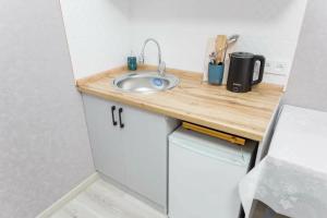 阿拉木图Уютная студия в центре的小型客房内设有带水槽的小厨房
