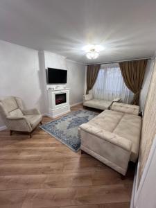 博托沙尼Apartament in Botosani的带沙发和壁炉的客厅