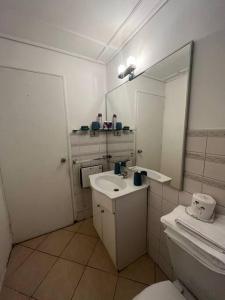 康塞普西翁Casa con inmejorable ubicación的一间带水槽、卫生间和镜子的浴室