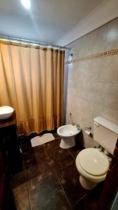 里奥夸尔托La Querencia Apart RC的浴室配有卫生间、盥洗盆和淋浴。