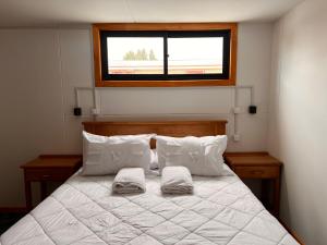 纳塔列斯港Hostal B&B Coastal Natales的一间卧室配有带两个枕头的床和窗户