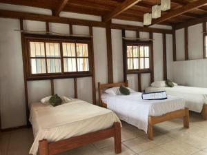 索里托斯Sand Castle Ocean Suites的带两张床和两个窗户的房间