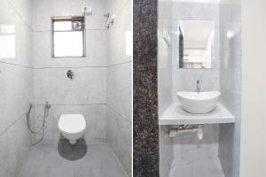 舍地Hotel D Grand的浴室设有水槽和卫生间,两幅图片
