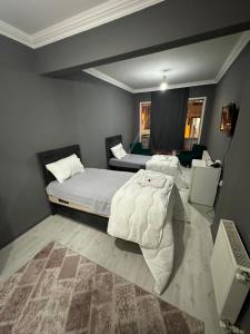 YıldırımREYNA OTEL的一间带两张床的卧室和地毯