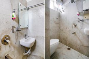 海得拉巴FabHotel Hamsa The Right Choice的浴室设有水槽和卫生间,两幅图片