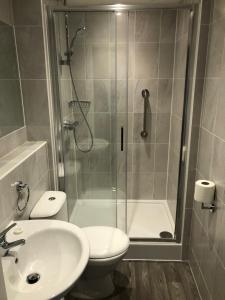 克里基厄斯乔治四世酒店的带淋浴、卫生间和盥洗盆的浴室