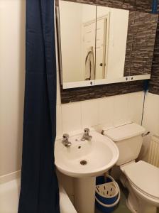 伦敦UnknownRooms的一间带水槽、卫生间和镜子的浴室