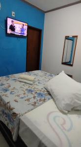 阿拉卡茹HOTEL Al ATLANTICO的卧室配有一张床铺,墙上配有电视