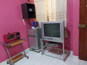 莫约班巴D202的一间带电视和冰箱的客厅