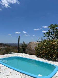 蒙蒂达斯加梅莱拉斯Paradise Camp的天井上的小型蓝色游泳池