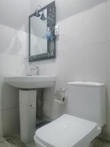 拉希迪耶HOTEL ERRACHIDIA的白色的浴室设有水槽和卫生间。