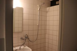 海莱乌Cozy one room apartment的带淋浴、卫生间和盥洗盆的浴室