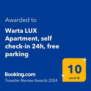 波兹南Warta LUX Apartment, self check-in 24h, free parking的瓦扎乌克预约自助办理入住的屏幕