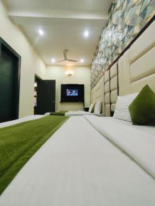 马图拉Hotel Spiritual Land的一间卧室设有一张大床,配有电视