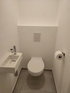 瑟兰Magnifique appartement 2 chambres à Liège Ougrée的白色的浴室设有卫生间和水槽。