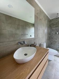 延基韦Casa de campo familiar, Puerto Varas Chile的浴室配有白色水槽和卫生间。