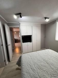 奥索尔诺Moderno Departamento的一间卧室配有一张床和一台平面电视