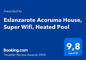 GüimeEslanzarote Acoruma House, Super Wifi, Heated Pool的手机的屏幕,手机的文本被激活到电子人气中